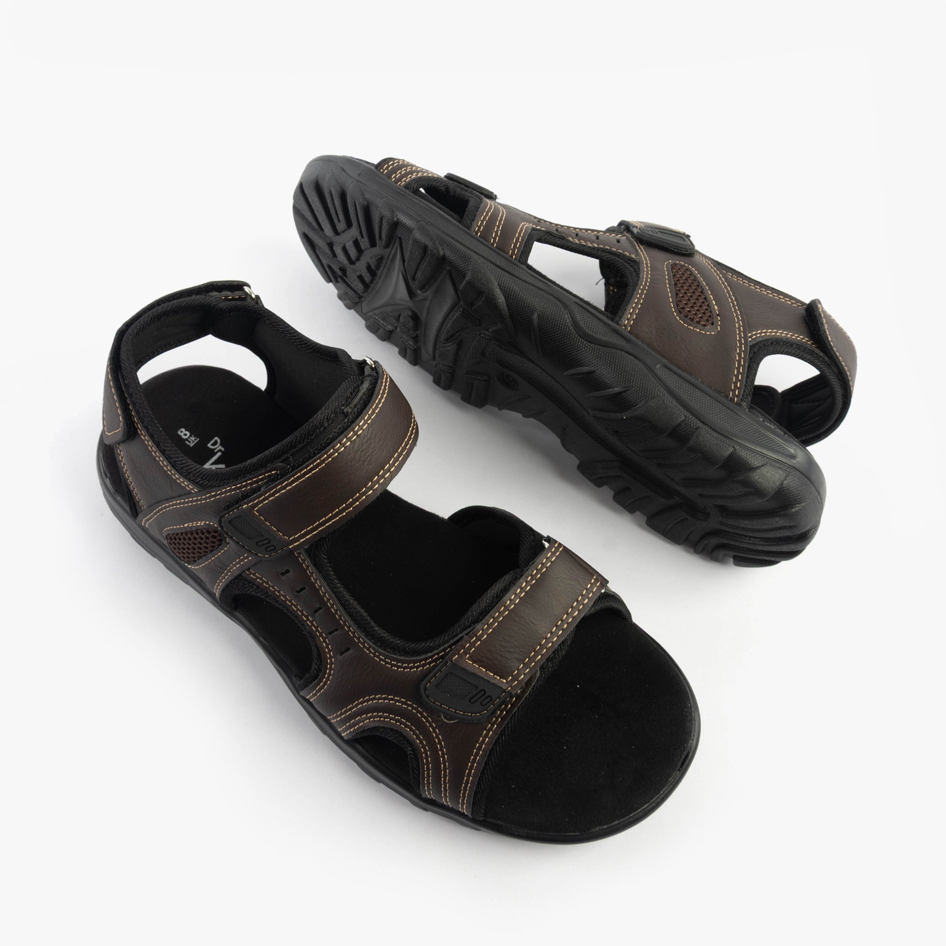 Dr Keller GAVIN Mens Sandals Brown side view with touch fasten closure and rubber sole