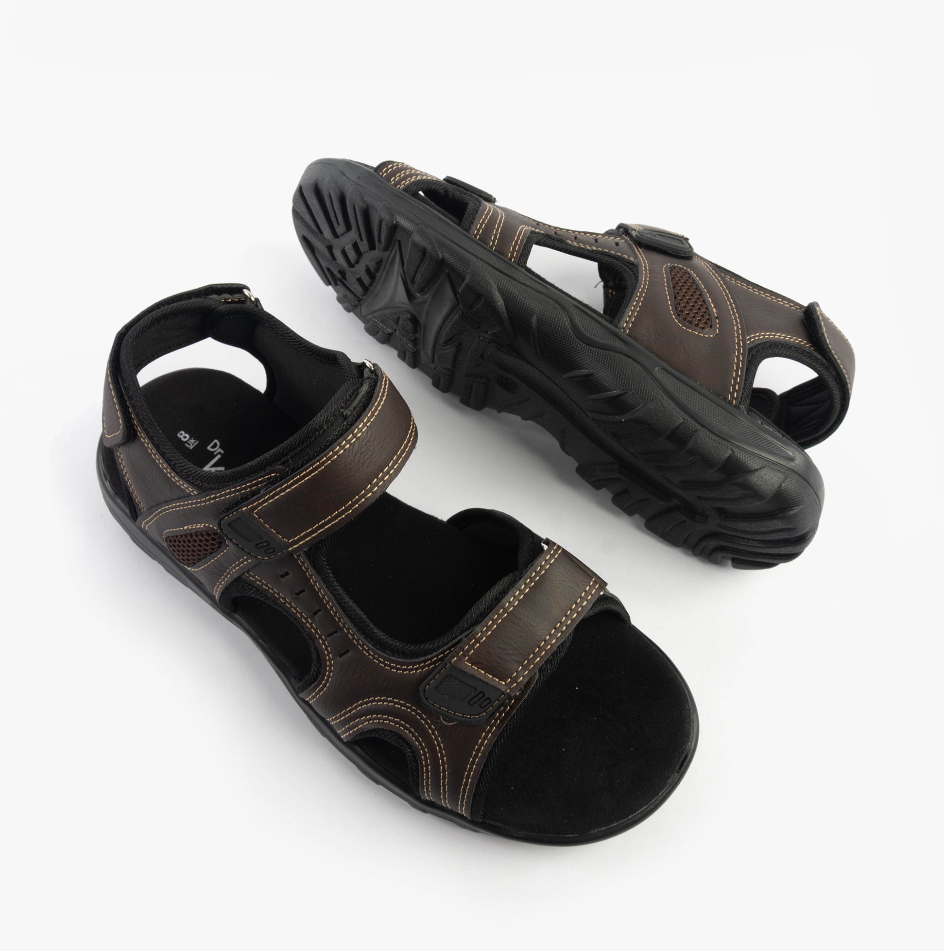 Dr Keller GAVIN Mens Sandals Brown side view with touch fasten closure and rubber sole