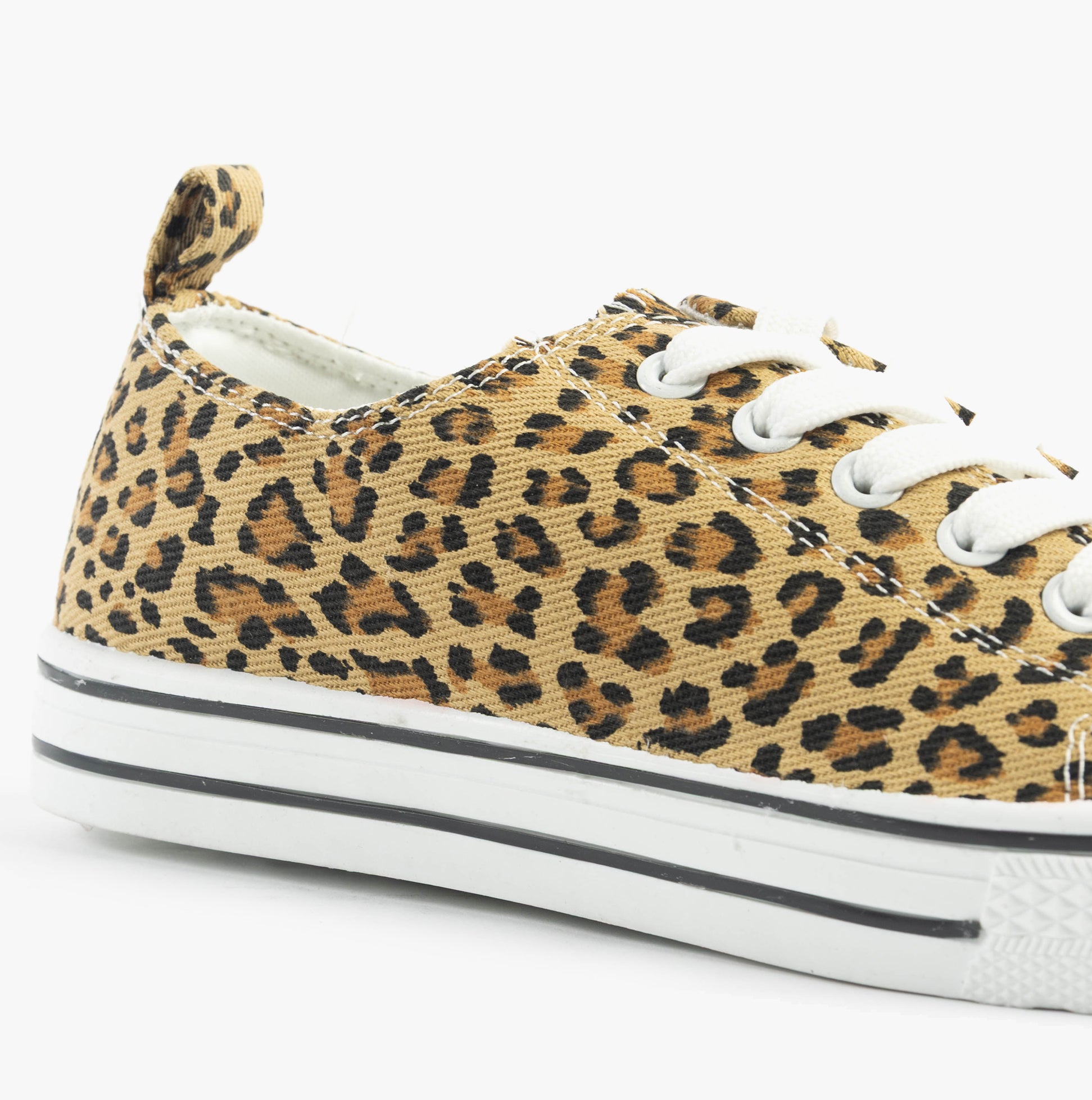 Dr Keller JENNY Womens Shoes Animal side view leopard print casual trainer with lace-up closure.