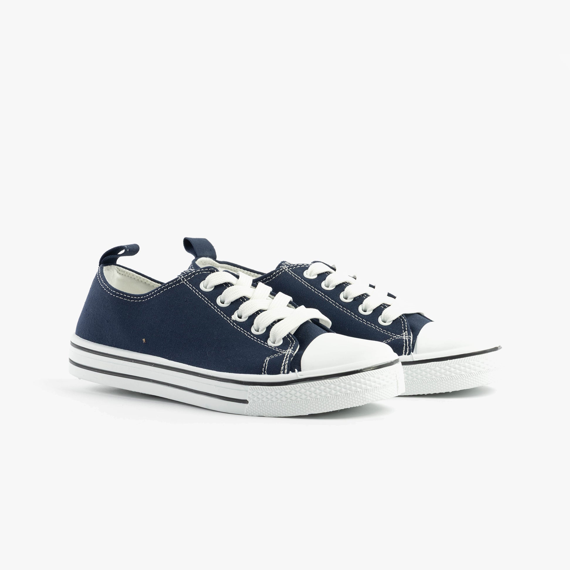 Dr Keller JENNY Womens Shoes Navy, casual lace-up trainers in a side view, featuring white soles and low-top design.