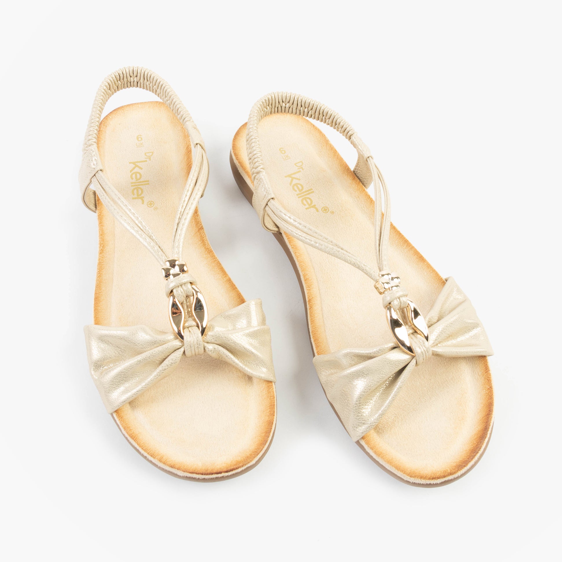 Dr Keller JAN Womens Sandals Gold Metallic top view with bow detail and slip-on design