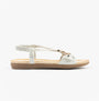 Dr Keller JAN Womens Sandals White Metallic side view with flat sole and slip-on design for comfort.