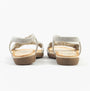 Dr Keller JAN Womens Sandals White Metallic back view, showcasing synthetic upper and comfortable flat rubber sole.