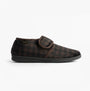Dr Keller DARREN VELC Mens Slippers Brown side view, textile upper, slip-on design, lightweight, flat sole.