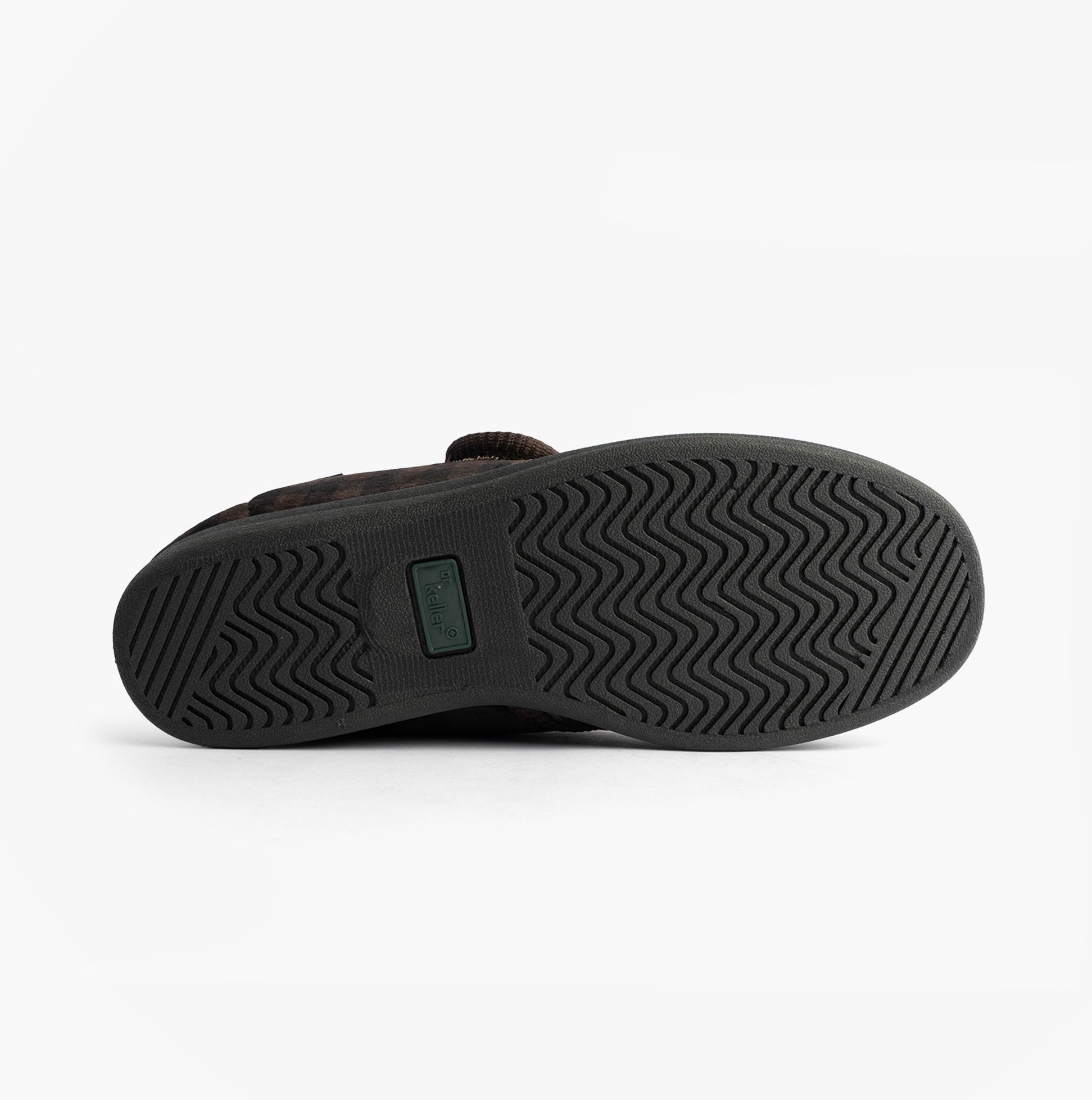 Dr Keller DARREN VELC Mens Slippers Brown bottom view showcasing the textured sole and grip features.