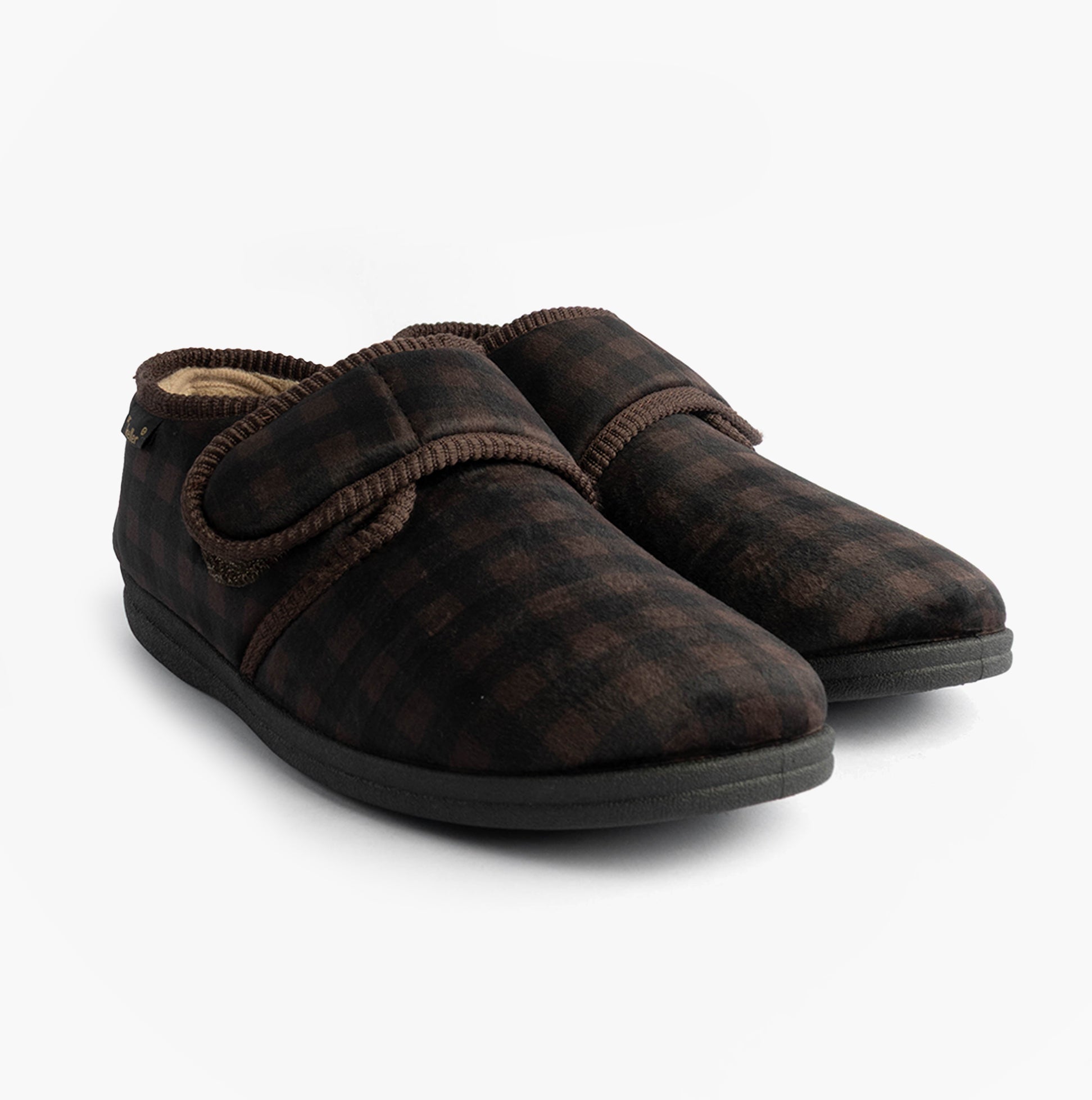 Dr Keller DARREN VELC Mens Slippers Brown side view showing textile upper and slip-on design.