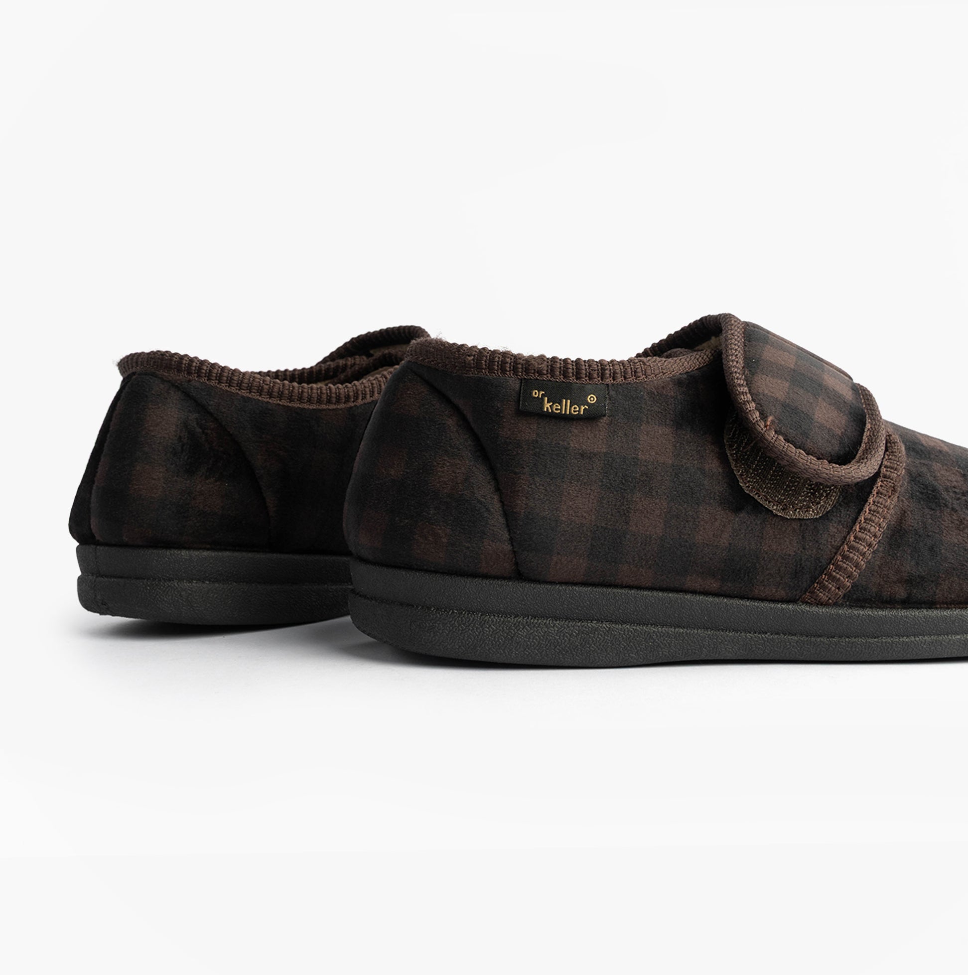 Dr Keller DARREN VELC Mens Slippers Brown side view showing textile upper and slip-on closure.