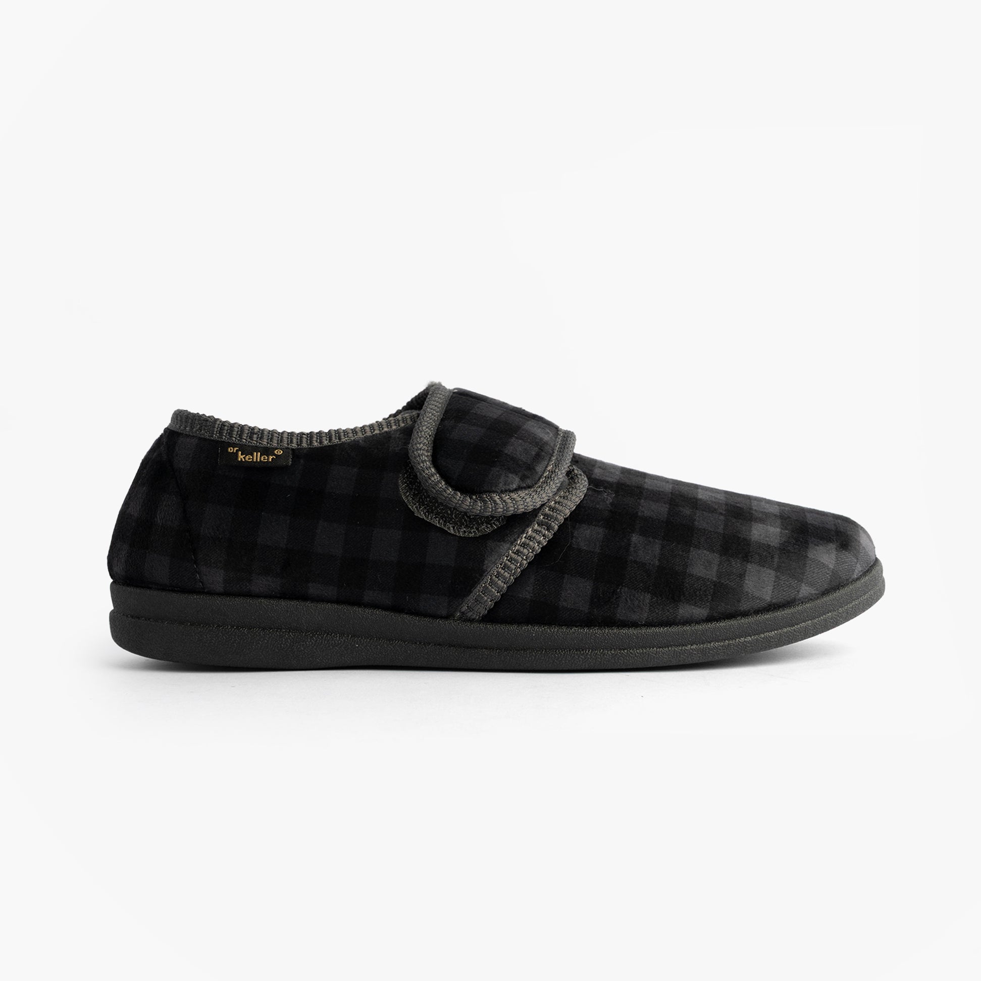 Dr Keller DARREN VELC Mens Touch Fasten Slippers Grey side view, featuring touch fasten closure and comfortable design.