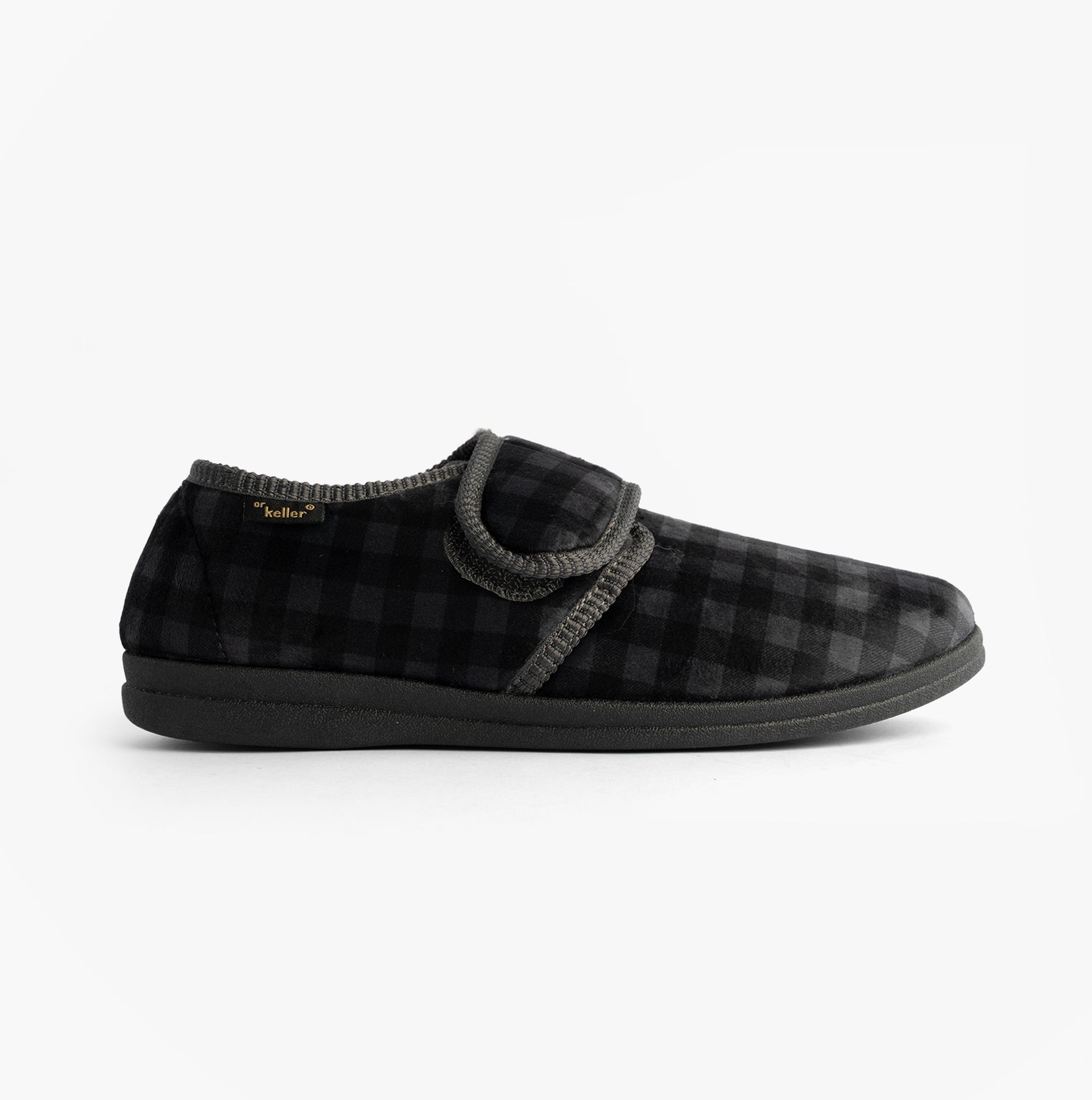 Dr Keller DARREN VELC Mens Touch Fasten Slippers Grey side view, featuring touch fasten closure and comfortable design.