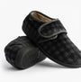 Dr Keller DARREN VELC Mens Touch Fasten Slippers Grey side view featuring a checkered design and Velcro closure.