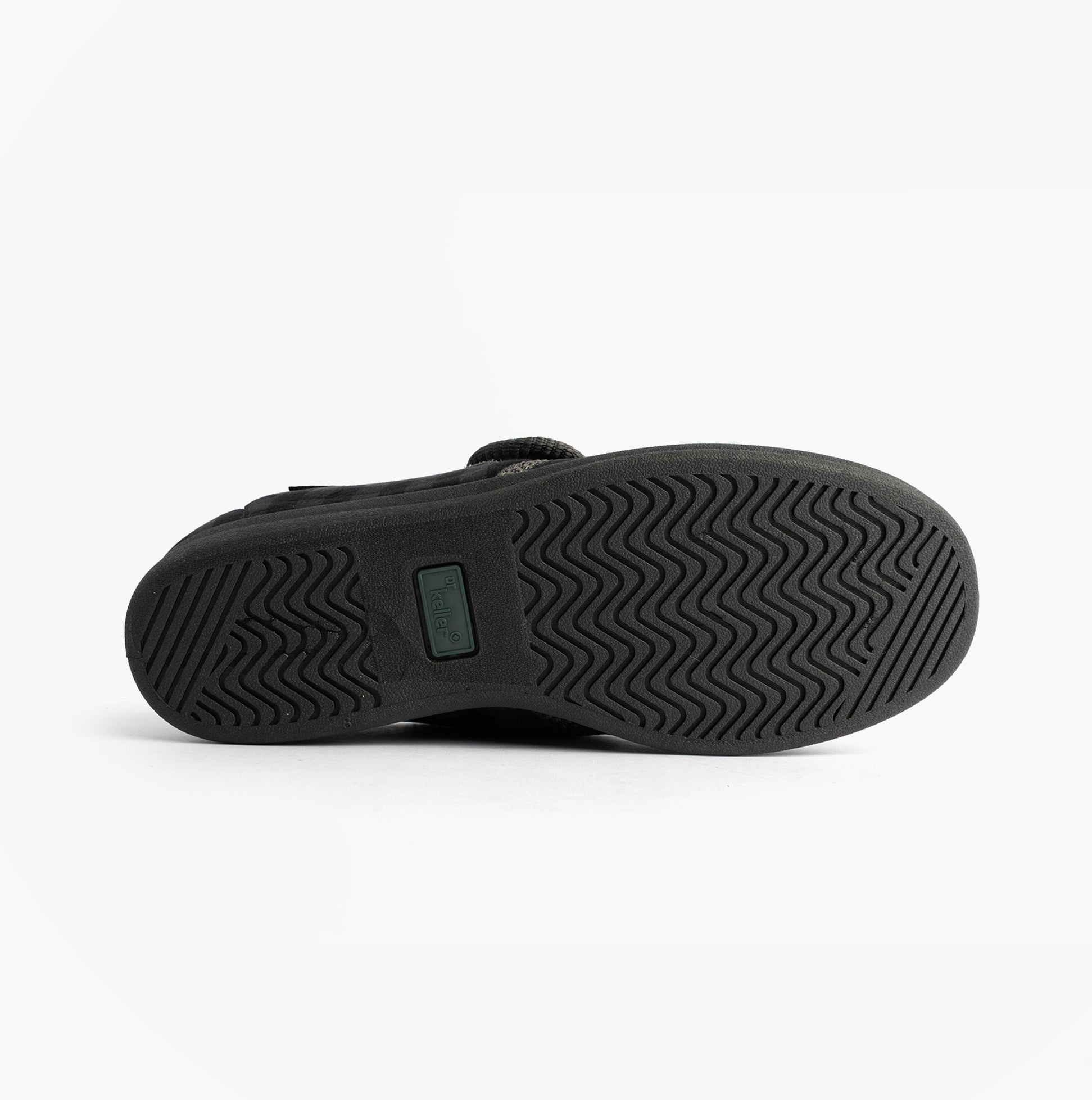 Dr Keller DARREN VELC Mens Touch Fasten Slippers Grey bottom view showing synthetic sole detail.