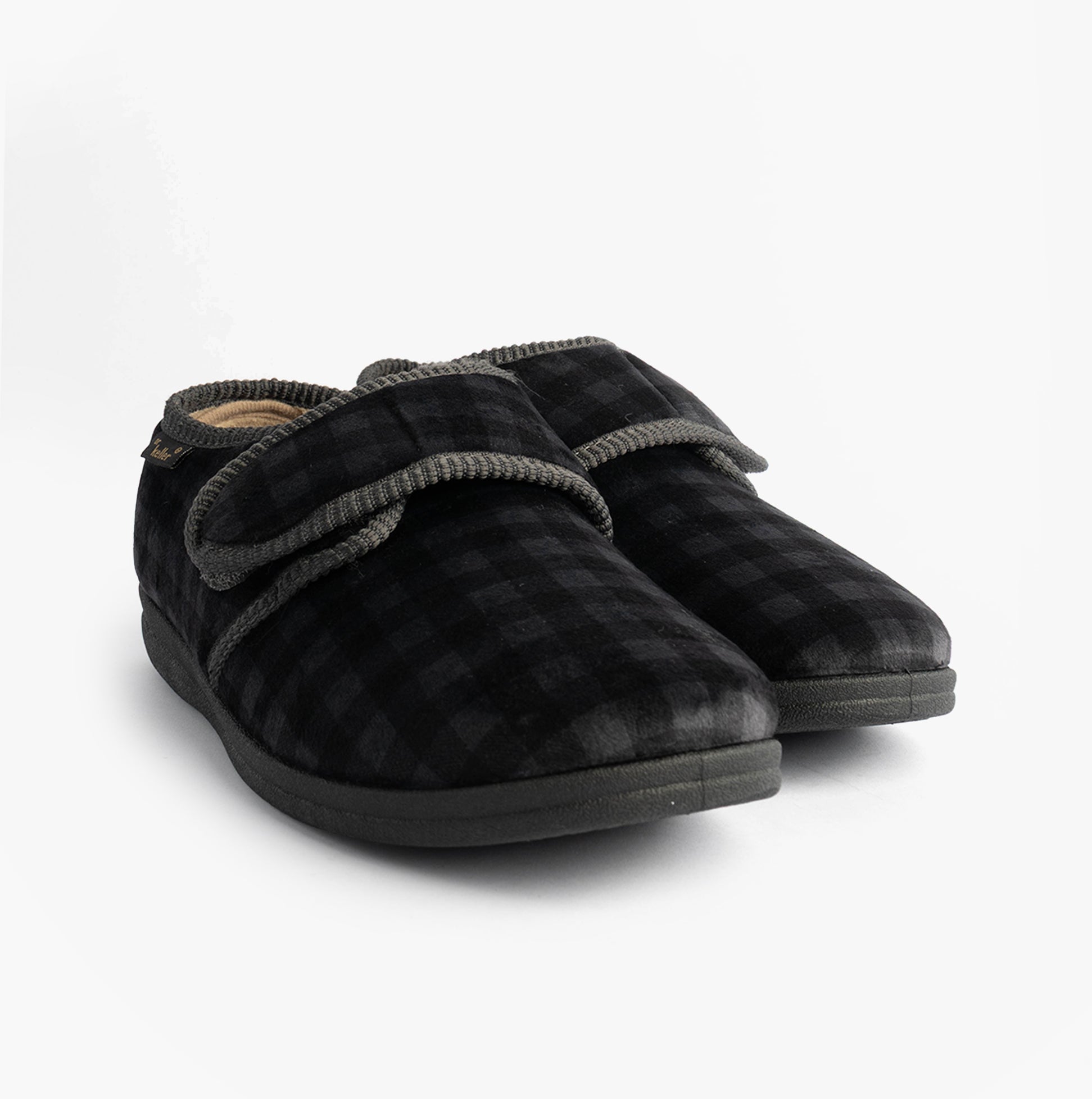 Dr Keller DARREN VELC Mens Touch Fasten Slippers Grey front view featuring touch fasten design and soft textile material.
