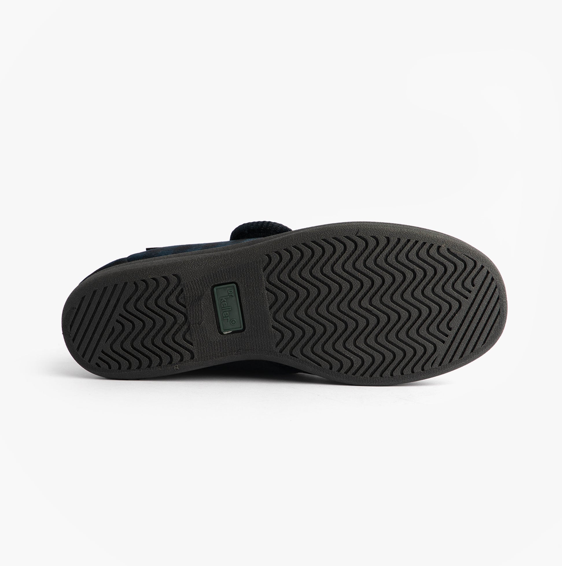 Dr Keller DARREN VELC Mens Slippers Navy bottom view showing textured sole and rubber material.