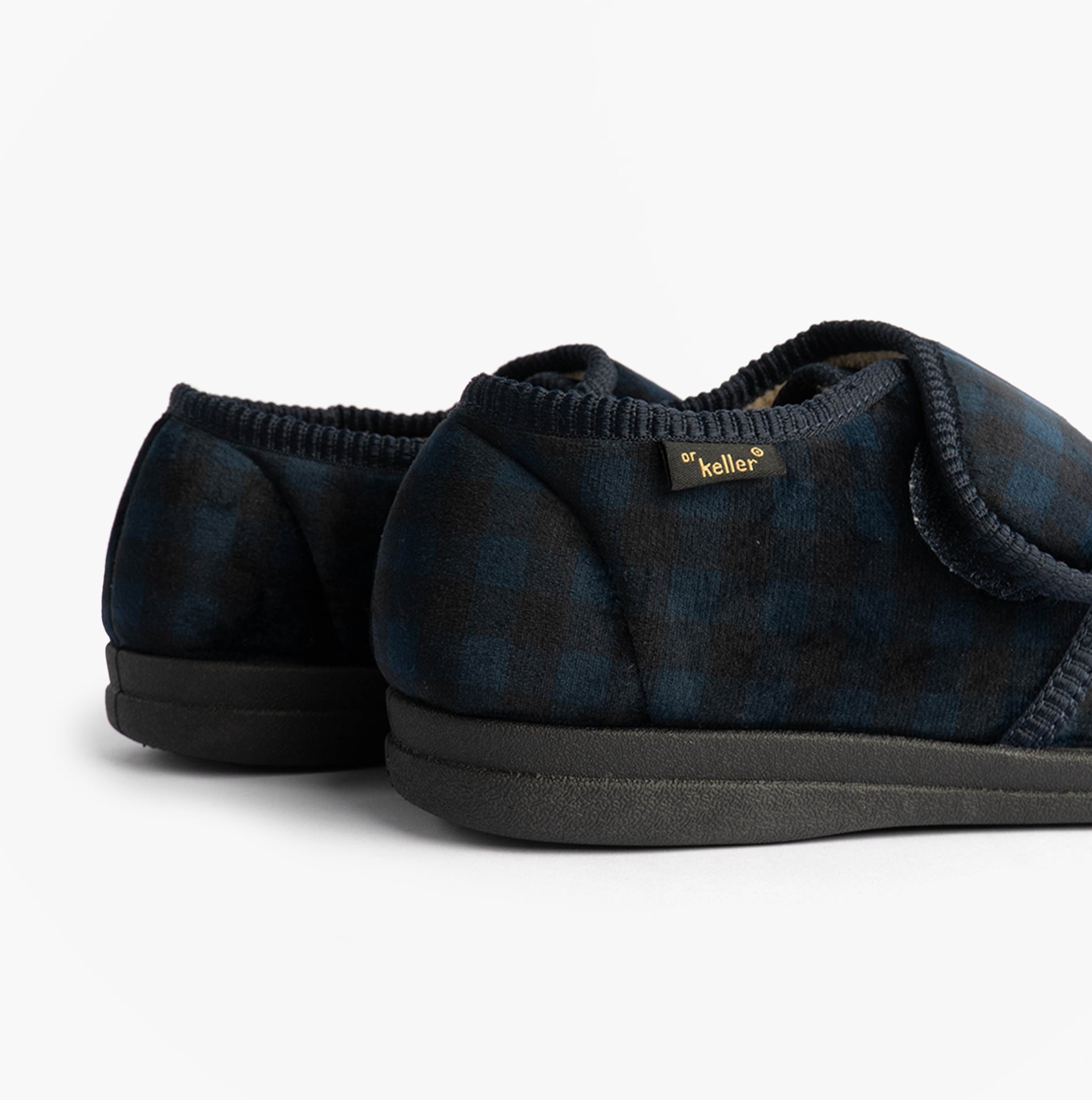 Dr Keller DARREN VELC Mens Slippers Navy back view showing soft textile upper and synthetic sole.