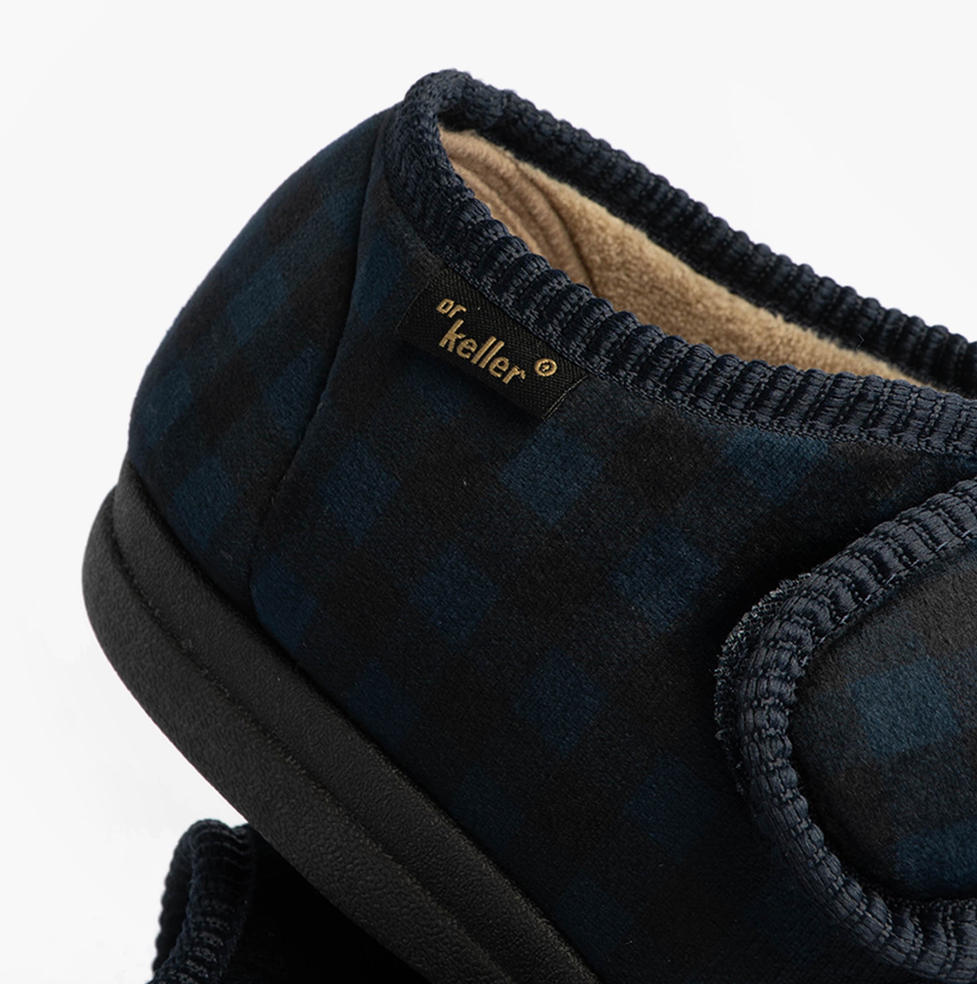Dr Keller DARREN VELC Mens Slippers Navy detail view showcasing the interior textile lining and upper material.