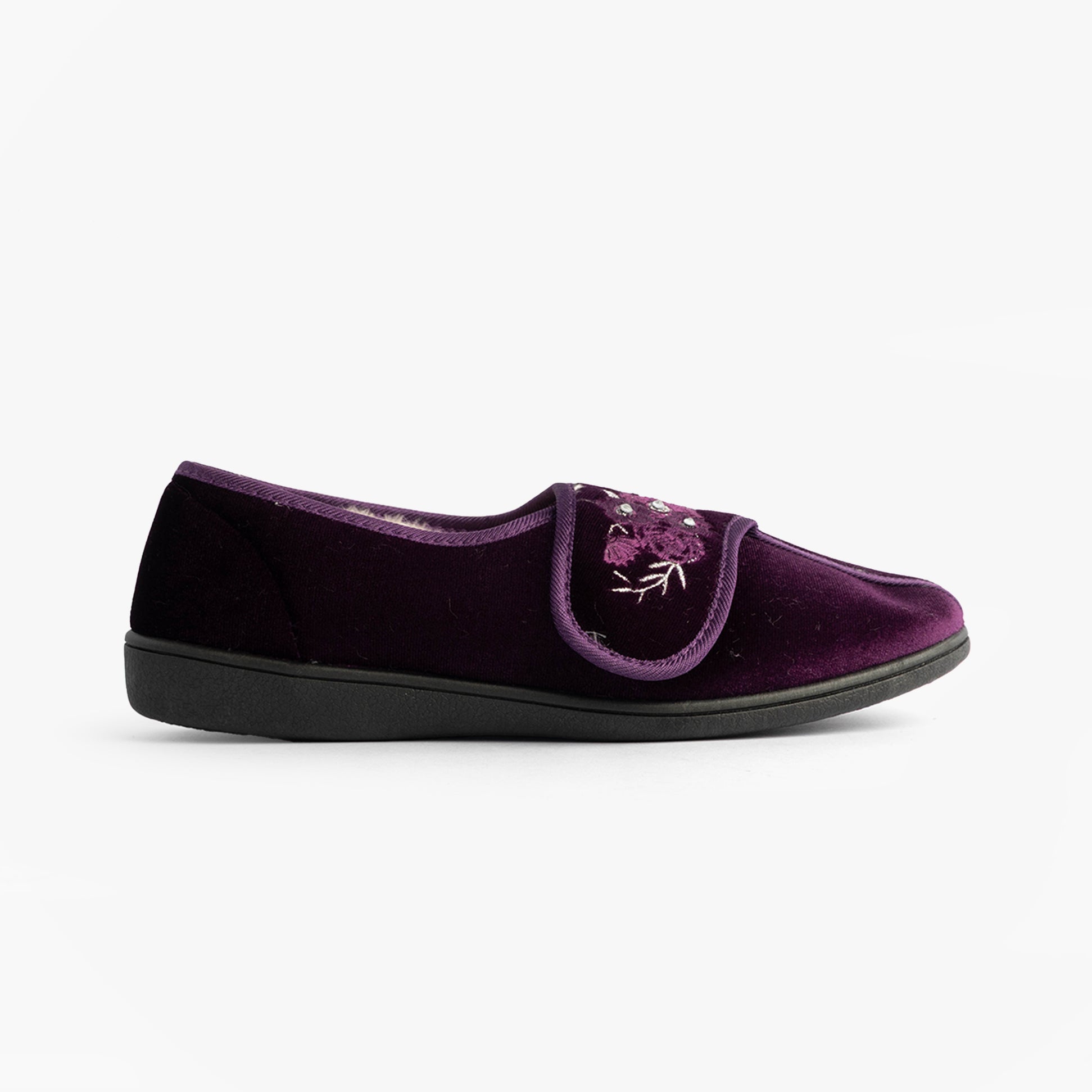 Dr Keller FAYE 2 Womens Slippers Purple side view showing synthetic upper and touch fasten closure.