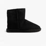 EMU Australia STINGER MINI Womens Sheepskin Boot Black side view showing shearling material and round toe shape