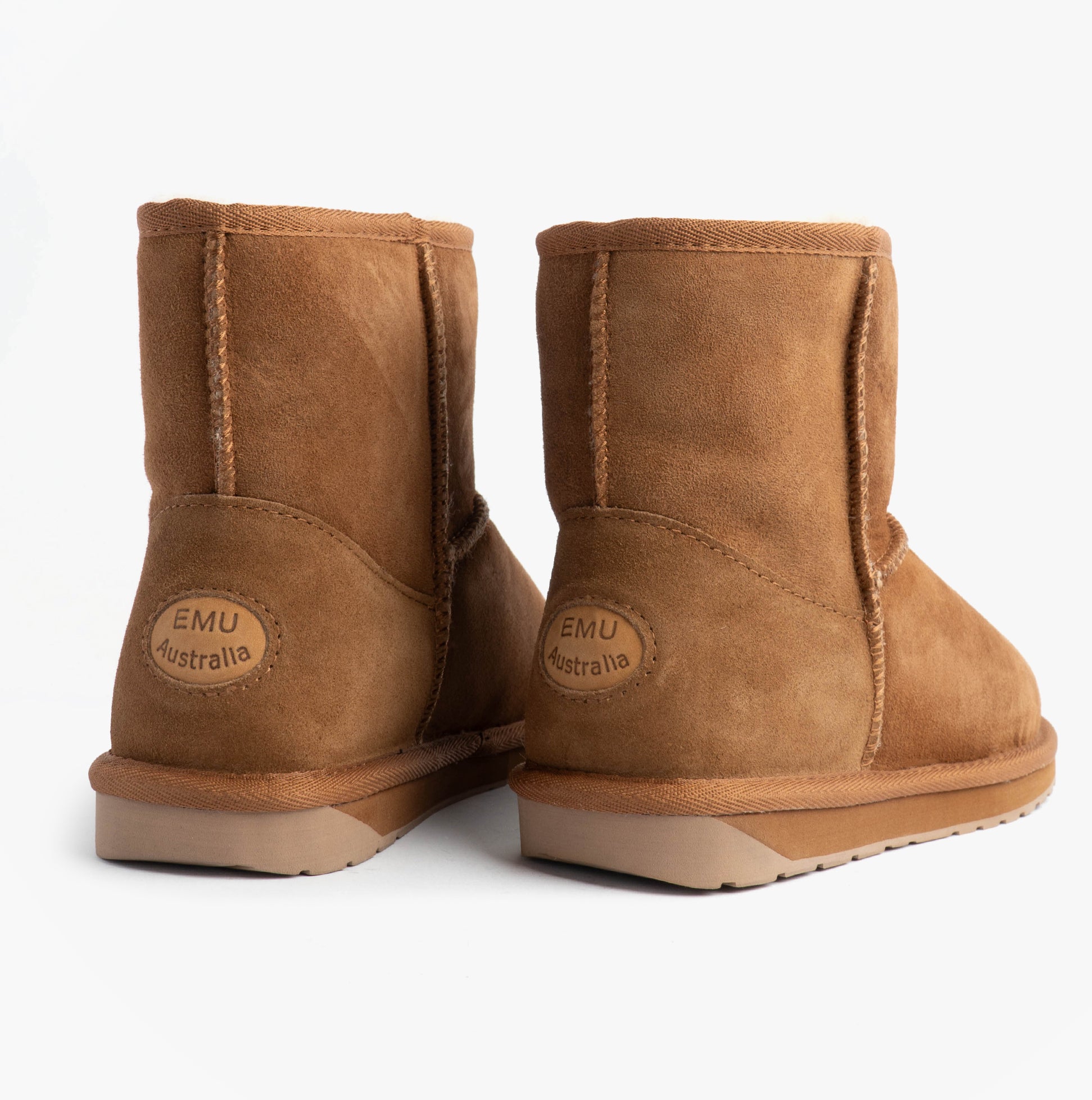 EMU Australia STINGER MINI Womens Sheepskin Boot Chestnut back view showcasing soft sheepskin and rubber sole.