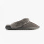 EMU Australia JOLIE Womens Mule Sheepskin Slippers Charcoal side view with soft grey suede upper and fluffy lining.