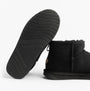 EMU Australia STINGER MICRO Womens Sheepskin Boot Black sole view showcasing rubber material and water-resistant feature.