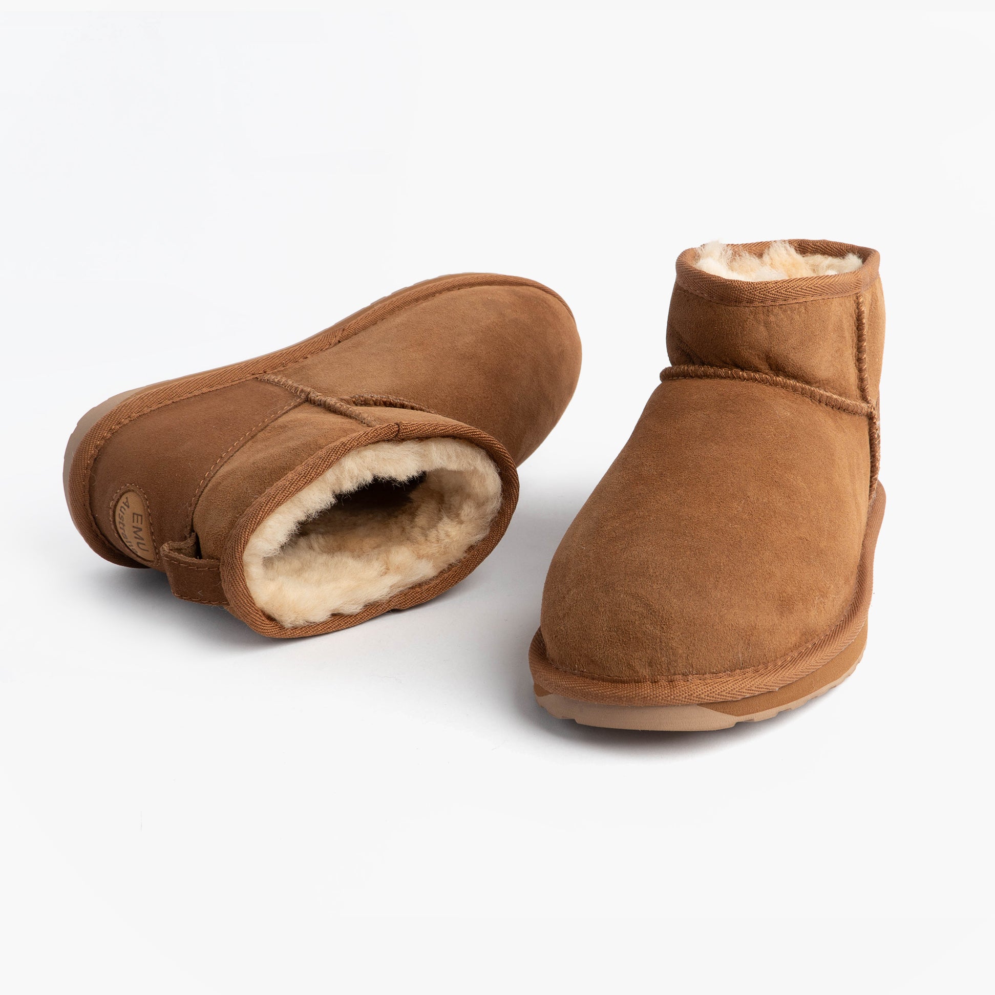 EMU Australia STINGER MICRO Womens Sheepskin Boot Chestnut side view and angled front view showcasing comfort and style.