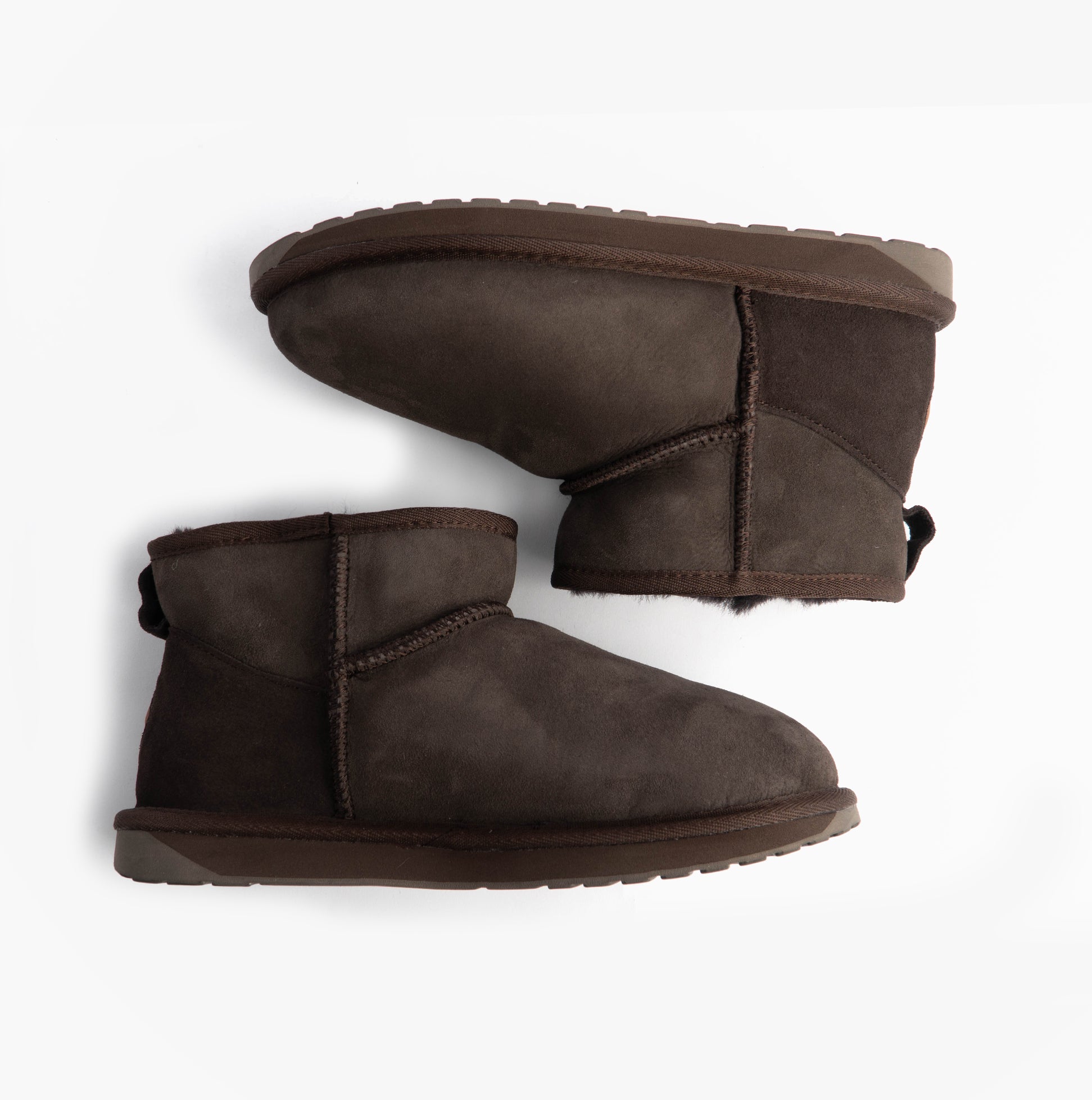 EMU Australia STINGER MICRO Womens Sheepskin Boot Chocolate top view of ankle-height shearling boots