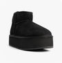 EMU Australia STINGER MICRO FLATFORM Womens Sheepskin Boot Black side view showing the shearling upper and platform sole