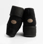 EMU Australia STINGER MICRO FLATFORM Womens Sheepskin Boot Black back view showing branding and soft material.