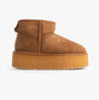 EMU Australia STINGER MICRO FLATFORM Womens Sheepskin Boot Chestnut side view with rubber sole and shearling upper.