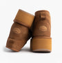 EMU Australia STINGER MICRO FLATFORM Womens Sheepskin Boot Chestnut back view with logo and mid-calf height.