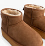 EMU Australia STINGER MICRO FLATFORM Womens Sheepskin Boot Chestnut close-up view of the shearling boots with mid-calf height.