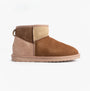 EMU Australia STINGER MICRO PATCHWORK Womens Sheepskin Boot Chestnut side view showcasing shearling design.