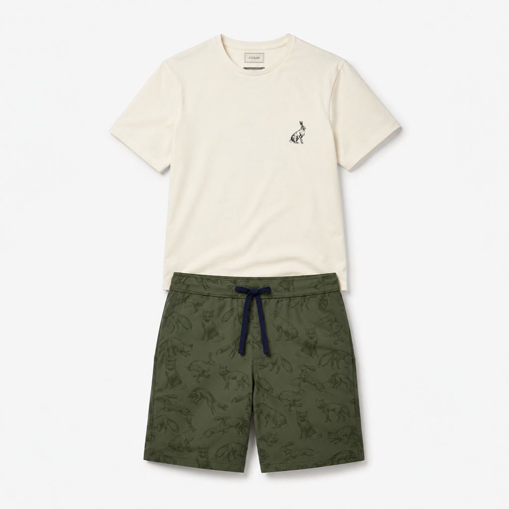 Joules Y95846 DOZER SHORT Mens Pyjama Set Green/Ecru Mens Pyjama Set Green/Ecru
