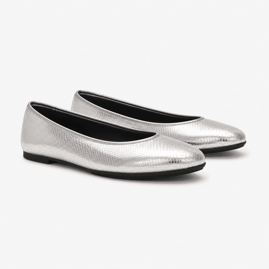 FitFlop DELICATO SNAKE METALLIC Womens Ballerina Shoes Silver