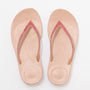 FitFlop IQUSHION Womens Flip Flops Beige top view of flip flops with decorative straps.