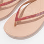 FitFlop IQUSHION Womens Flip Flops Beige detail view, showcasing the rubber upper with sparkling embellishments.