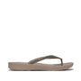 FitFlop IQUSHION OMBRE SPARKLE Womens Flip Flops On Taupe/Pewter side view with comfortable rubber sole and light embellishment.