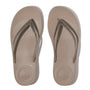 FitFlop IQUSHION OMBRE SPARKLE Womens Flip Flops On Taupe/Pewter top view showcasing design and color.