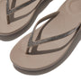FitFlop IQUSHION OMBRE SPARKLE Womens Flip Flops On Taupe/Pewter top detail view showing rubber upper and sparkly straps.