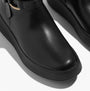 FitFlop F-MODE SQUARE-RING LEATHER FLATFORM Ladies Ankle Boots Black detail view of shoe upper