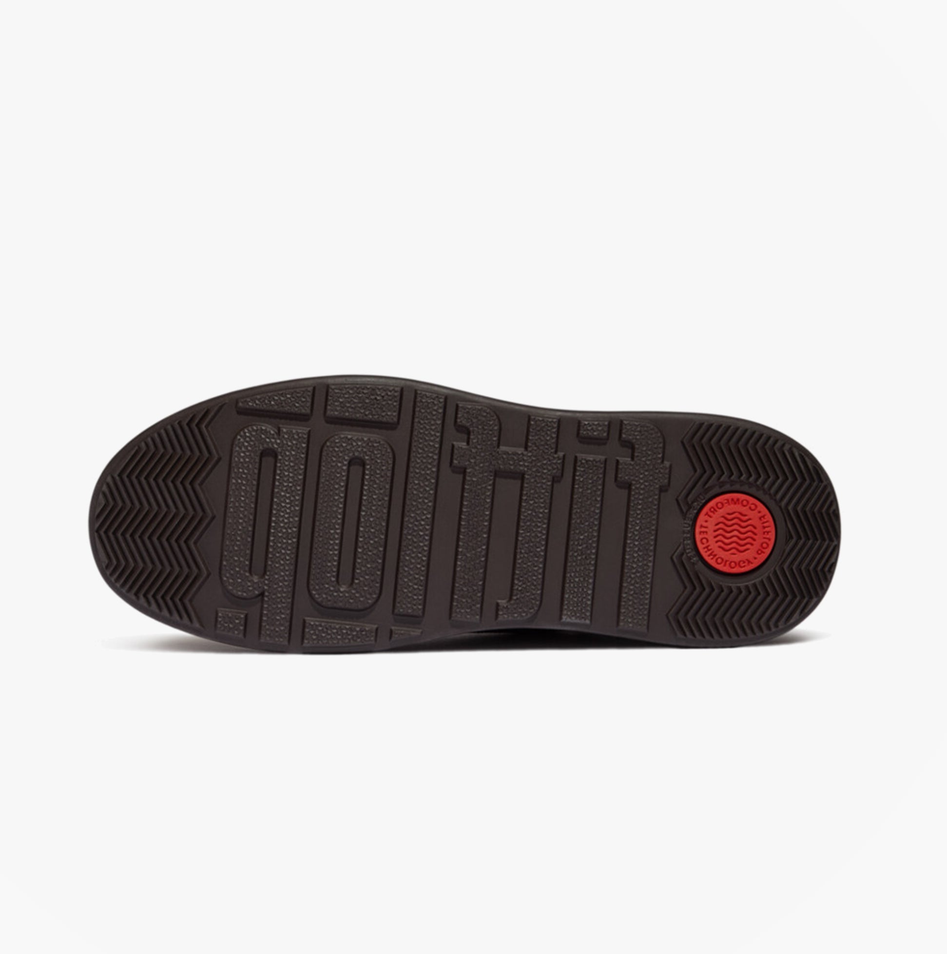 FitFlop F-MODE STITCH WARM SUEDE Ladies Chelsea Boots Chocolate Brown sole view showing rubber outsole and design.