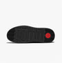 FitFlop F-MODE SUEDE LACE-UP FLATFORM Ladies Ankle Boots All Black sole view with rubber material and red logo detail.