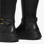 FitFlop F-MODE SQUARE-RING LEATHER FLATFORM Ladies Tall Boots Blac rear view with zip detail and stylish buckle.