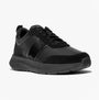 FitFlop F-MODE Womens Leather Trainers Urban Black side view showcasing black leather and textile features.