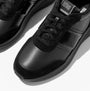 FitFlop F-MODE Womens Leather Trainers Urban Black top view showing sleek black leather and lace-up design