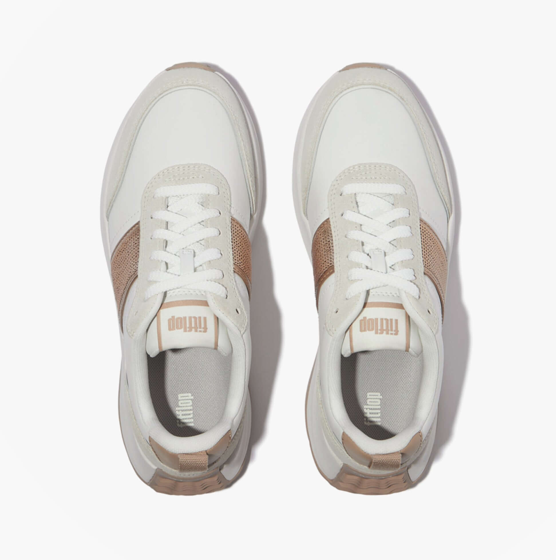 FitFlop F-MODE Womens Leather Trainers Urban White top view with lace-up closure and stylish design.