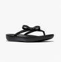 FitFlop iQUSHION GLITZ-BOW Ladies Flip Flops Black side view showcasing the stylish bow and comfortable design.