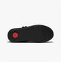 FitFlop iQ-COMFF TASSEL LEATHER Ladies Short Boots All Black bottom view showing textured sole and red accent.