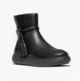 FitFlop iQ-COMFF TASSEL LEATHER Ladies Short Boots All Black side view showcasing sleek design and tassel detail.