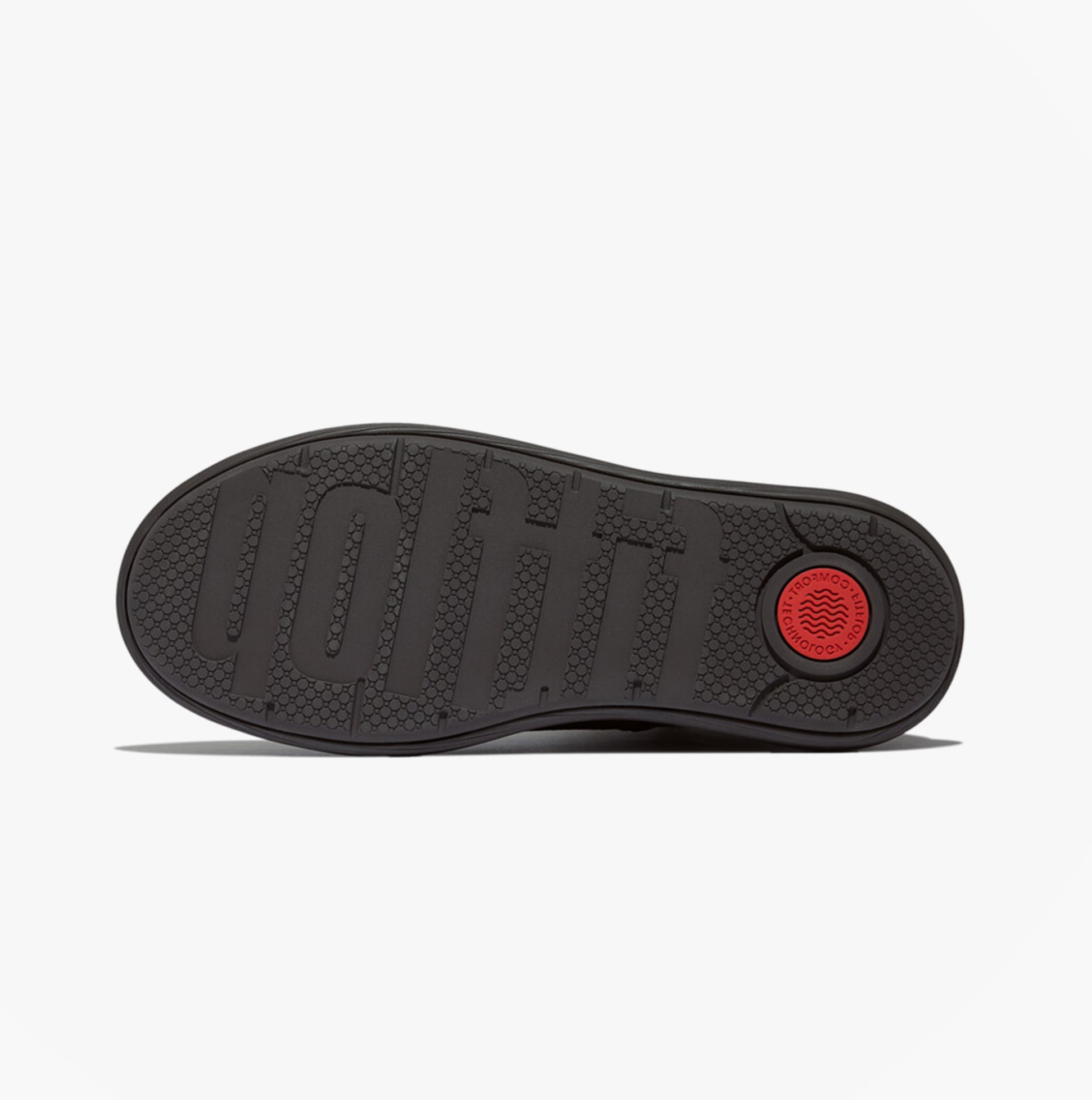 FitFlop iQ-COMFF TASSEL SUEDE Ladies Short Boots Chocolate Brown sole view, featuring a traction design and logo.